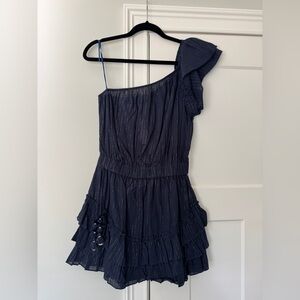Navy One-Shoulder Ruffle Dress
